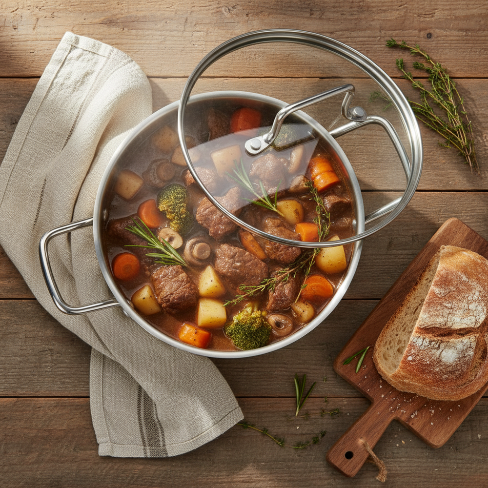 Cookinglife Set de Sartenes Essential Steel 6 Piezas - Acero Inoxidable - Cacerola ø 16, 18, 20 cm & Cacerola ø 16 cm + Sartén Superior ø 24 & 28 cm - apto para todas las fuentes de calor