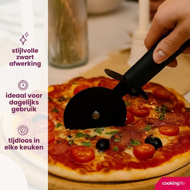Cookinglife Cortador de pizza negro 22 cm