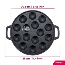 Cookinglife Sartén para poffertjes - Hierro fundido - ø 24 cm - 15 poffertjes - sin revestimiento antiadherente - apto para todas las fuentes de calor