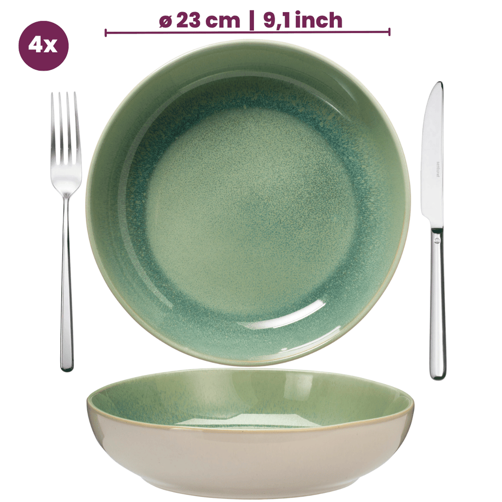 Cookinglife Deep Plates / Pasta Plates Serene Green ø 23 cm - Pottery - 4 pieces
