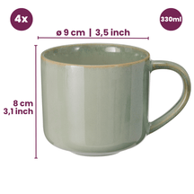 Cookinglife Coffee Mugs Serene Green 330 ml - Pottery - 4 pieces
