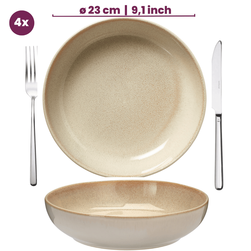 Cookinglife Deep Plates / Pasta Plates Serene Sand ø 23 cm - Pottery - 4 pieces
