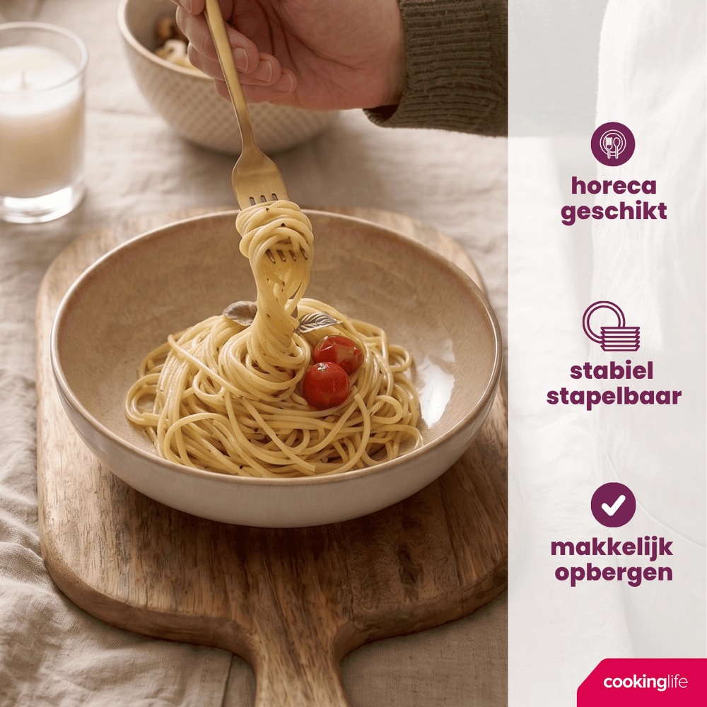 Cookinglife Deep Plates / Pasta Plates Serene Sand ø 23 cm - Pottery - 4 pieces
