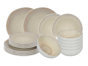 Cookinglife Serviesset Nola Sand esmalte reactivo 18 piezas / 6 personas - 6 platos de cena, 6 platos de desayuno y 6 cuencos