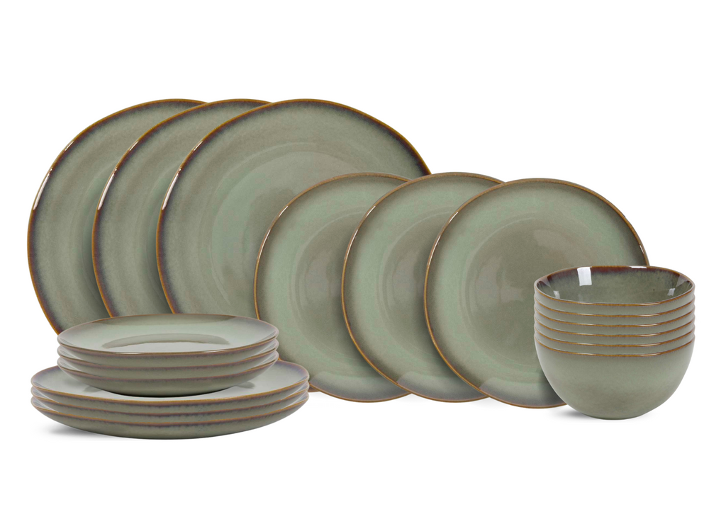 Juego de vajilla Cookinglife Sabi Verde 18 piezas / 6 personas - 6 platos de cena, 6 platos de desayuno y 6 cuencos