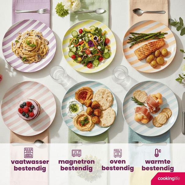 Cookinglife Juego de vajilla Spring Vibes 18 piezas / 6 personas - 6 platos llanos, 6 platos de desayuno y 6 platos hondos