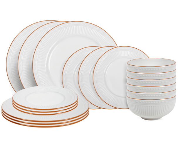 Cookinglife Juego de vajilla Stratton 18 piezas / 6 personas - 6 platos de cena, 6 platos de desayuno y 6 cuencos