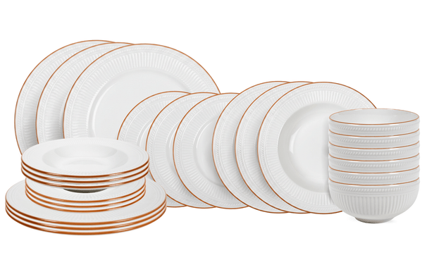 Cookinglife Juego de vajilla Stratton 24 piezas / 6 personas - 6 platos de cena, 6 platos de desayuno, 6 platos hondos y 6 cuencos