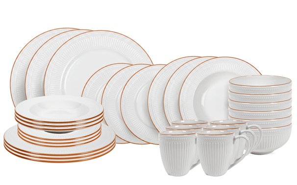 Cookinglife Juego de vajilla Stratton 30 piezas / 6 personas - 6 platos de cena, 6 platos de desayuno, 6 platos hondos, 6 cuencos y 6 tazas