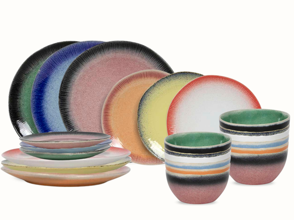 Juego de vajilla Studio Tavola Fire 24 piezas / 6 personas - 6 platos llanos, 6 platos para desayuno, 6 cuencos y 6 cuencos pequeños