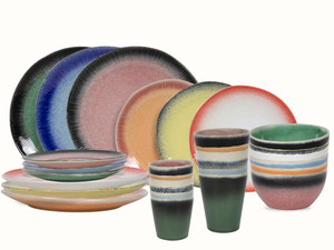 Juego de vajilla Studio Tavola Fire 30 piezas / 6 personas - 6 platos llanos, 6 platos para desayuno, 6 cuencos, 6 tazas de café y 6 vasos de café
