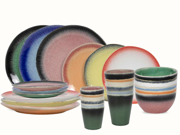 Juego de vajilla Studio Tavola Fire 30 piezas / 6 personas - 6 platos llanos, 6 platos para desayuno, 6 cuencos, 6 tazas de café y 6 vasos de café