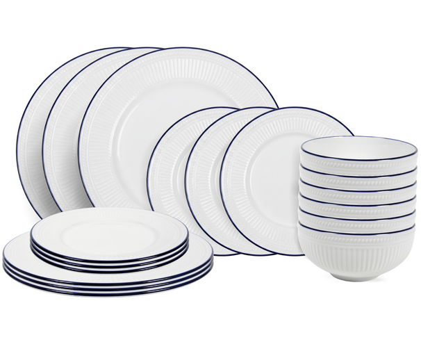 Cookinglife Juego de vajilla Whitmore 18 piezas / 6 personas - 6 platos de cena, 6 platos de desayuno y 6 cuencos