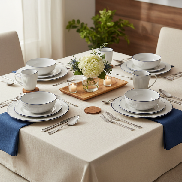 Cookinglife Juego de vajilla Whitmore 30 piezas / 6 personas - 6 platos de cena, 6 platos de desayuno, 6 platos hondos, 6 cuencos y 6 tazas