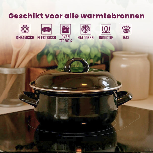Cookinglife Cazuela con tapa - Esmalte - Cocina - ø 24 cm / 4 Litros - capa antiadherente esmaltada