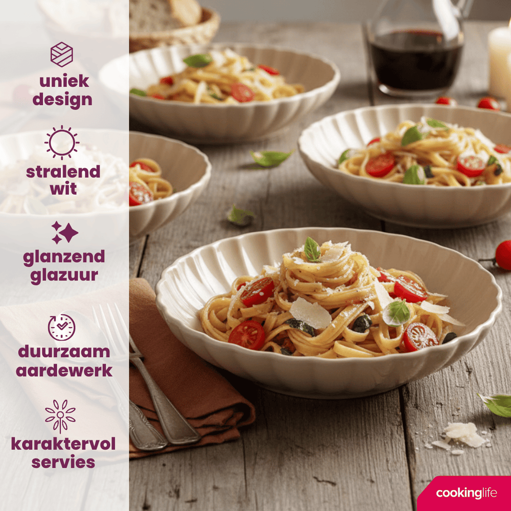 Cookinglife Platos hondos / Platos para pasta Cardida Beige ø 20 cm - 6 piezas