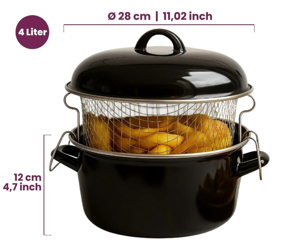 Cookinglife Enamel Deep fryer with Basket Cooking Black - ø 24 cm