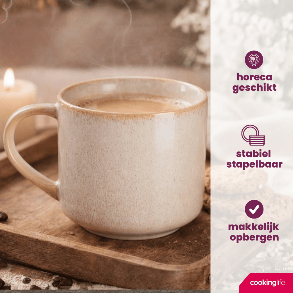 Cookinglife Coffee Mugs Serene Sand 330 ml - Pottery - 4 pieces
