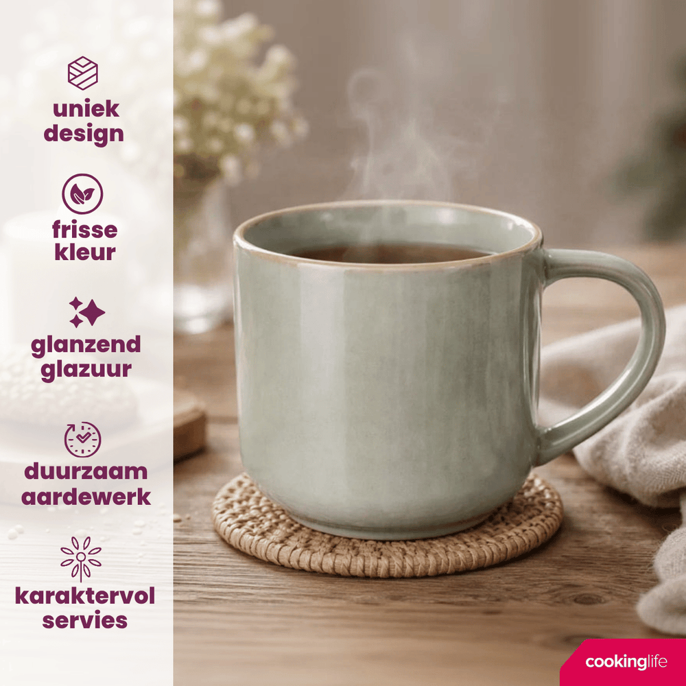 Cookinglife Coffee Mugs Serene Green 330 ml - Pottery - 4 pieces

