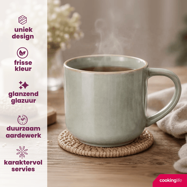 Cookinglife Coffee Mugs Serene Green 330 ml - Pottery - 4 pieces
