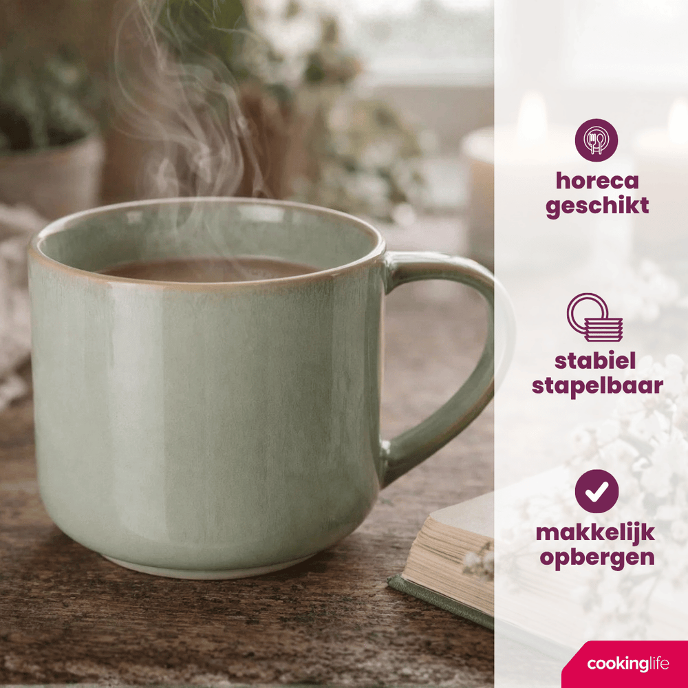 Cookinglife Coffee Mugs Serene Green 330 ml - Pottery - 4 pieces
