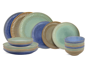 Juego de vajilla Cookinglife Aqua Maris 18 piezas / 6 personas - 6 platos de cena, 6 platos de desayuno y 6 cuencos