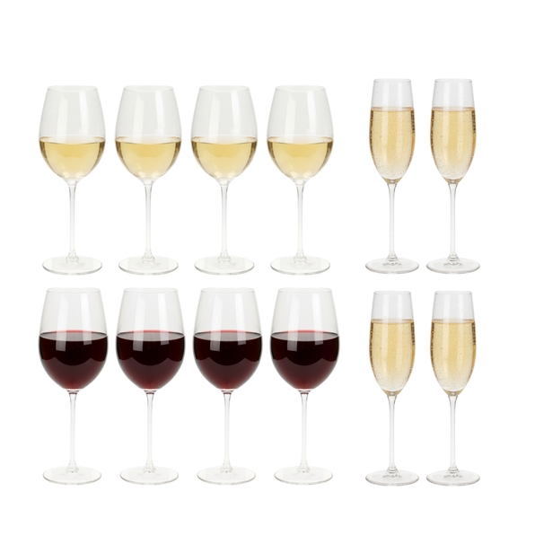 Set de copas de vino Cookinglife Solare 12 piezas - Copas de vino tinto + copas de vino blanco + copas de champán