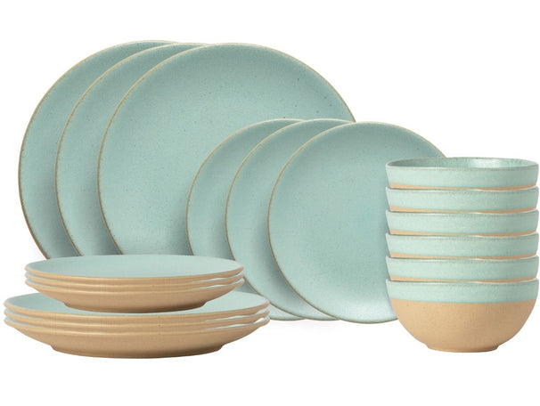 Costa Nova Juego de vajilla Arenito Aqua 18 piezas / 6 personas - 6 platos de cena, 6 platos de desayuno & 6 cuencos