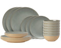 Costa Nova Juego de vajilla Arenito Sage Green 18 piezas / 6 personas - 6 platos de cena, 6 platos de desayuno & 6 cuencos