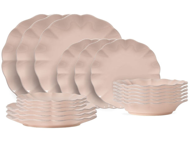 Costa Nova Juego de vajilla Rosa Rosé Pink 18 piezas / 6 personas - 6 platos de cena, 6 platos de desayuno & 6 platos hondos