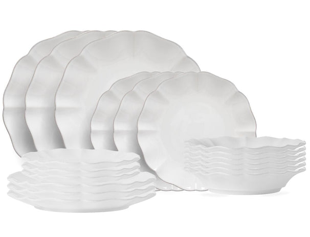 Costa Nova Juego de vajilla Rosa White 18 piezas / 6 personas - 6 platos de cena, 6 platos de desayuno & 6 platos hondos