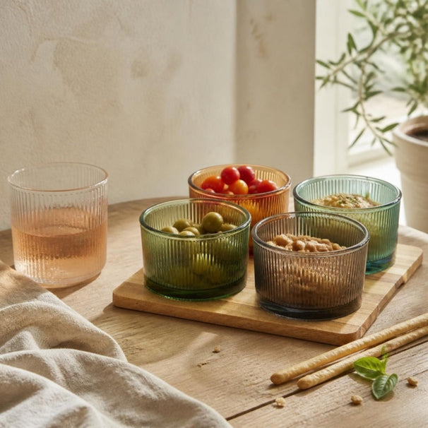 Cosy & Trendy Tabla de Aperitivos con Cuencos de Vidrio Soluna 5 piezas - Madera de Acacia - 20 x 20 cm