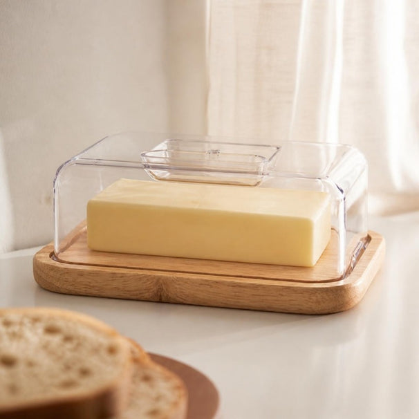 Cosy & Trendy Butter Dish Rubberwood & Acrylic - 19 x 14 cm