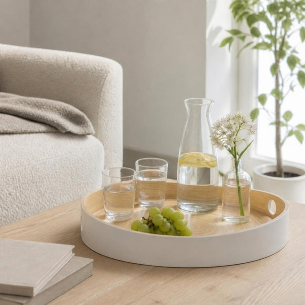 Cosy & Trendy Round Serving Tray - White / Bamboo - ø 32.5 cm