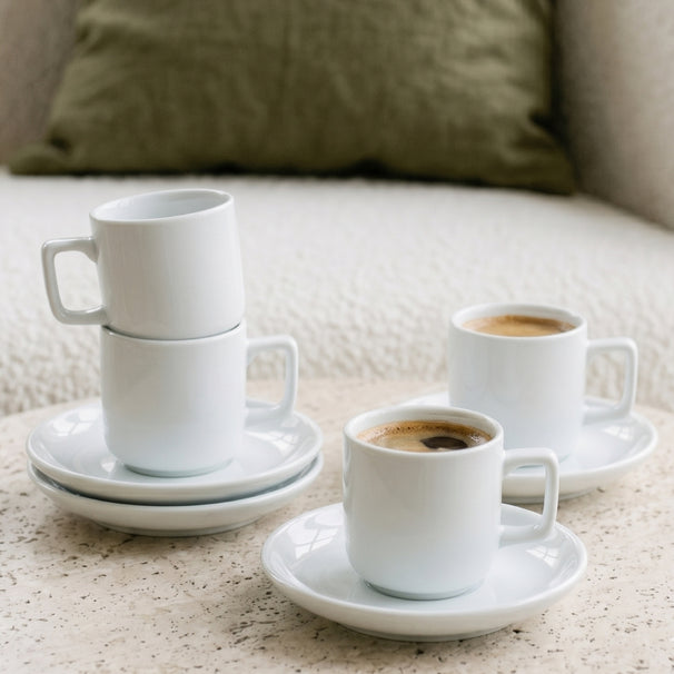 Cosy & Trendy Tazas de Espresso con Platillos Moon White 90 ml - 4 piezas