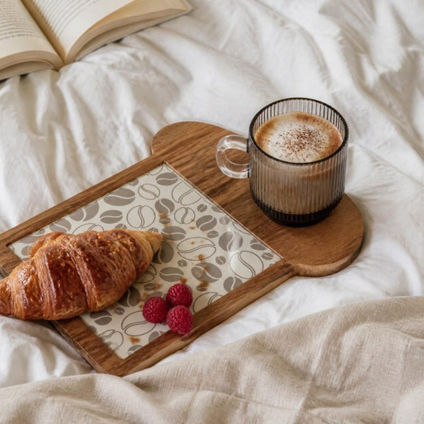Cosy & Trendy Breakfast Board with Coffee Glass - Acacia Wood - 24.5 x 22.5 cm