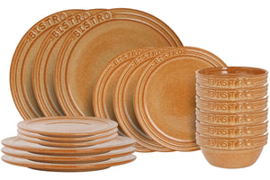 Cosy & Trendy Set de vajilla Bistro Mostaza Amarillo 18 piezas / 6 personas - 6 platos de cena, 6 platos de desayuno & 6 cuencos