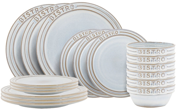 Cosy & Trendy Set de vajilla Bistro Vintage White 18 piezas / 6 personas - 6 platos de cena, 6 platos de desayuno & 6 cuencos