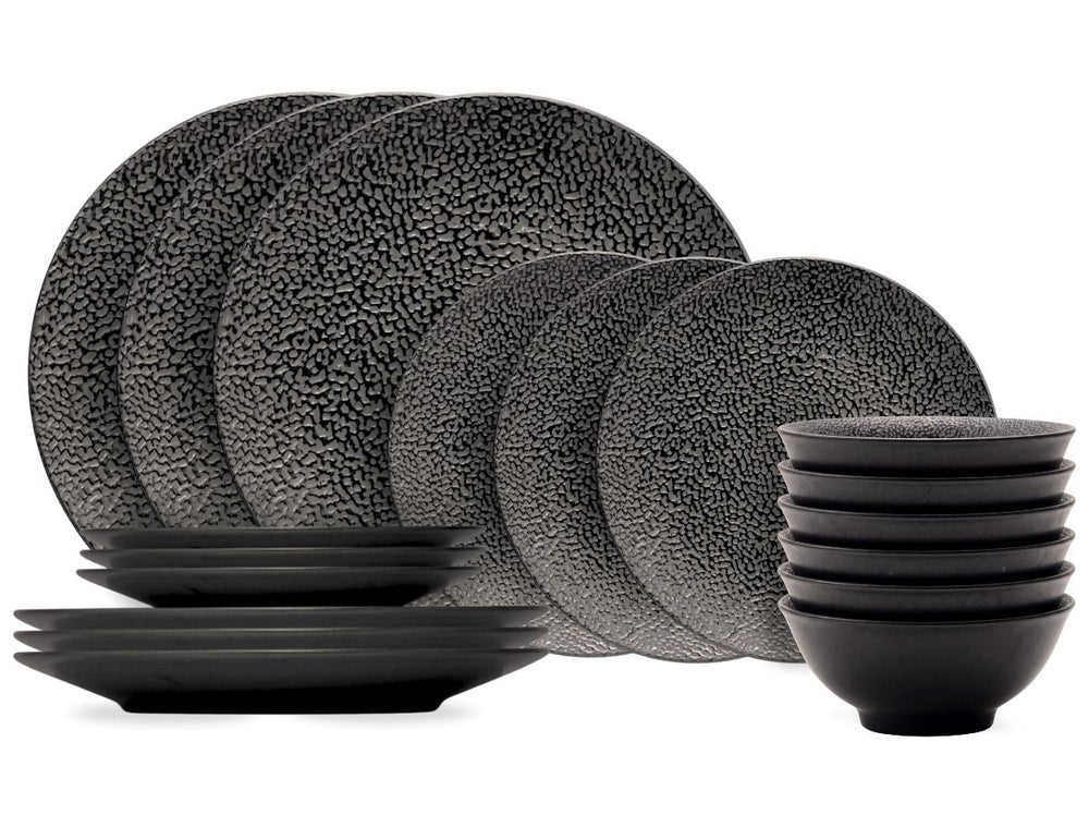 Cosy & Trendy Dinnerware Set Candy Black - 18 pieces / 6 people - 6 dinner plates, 6 side plates and 6 bowls
