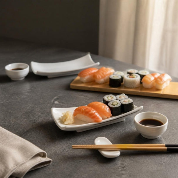 Cosy & Trendy Sushi Set for 2 Persons - Porcelain & Bamboo - 9-piece