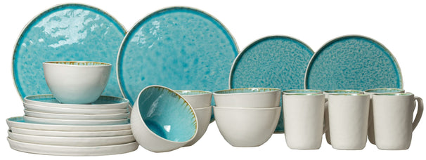 Juego de vajilla Cosy & Trendy Laguna Azzurro 24 piezas / 6 personas - 6 platos de cena, 6 vasos, 6 platos de desayuno y 6 cuencos