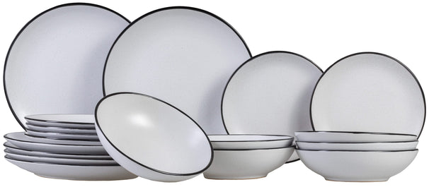 Set de vajilla Cosy & Trendy Speckle - Blanco 18 piezas / 6 personas - 6 platos llanos, 6 platos hondos y 6 platos de desayuno