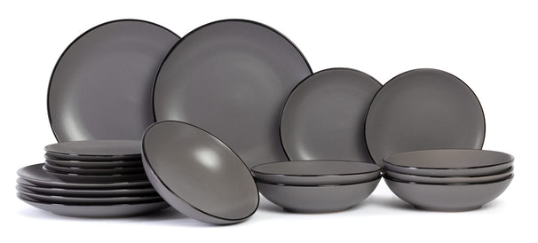 Set de vajilla Cosy & Trendy Speckle - Gris 18 piezas / 6 personas - 6 platos llanos, 6 platos hondos y 6 platos de desayuno