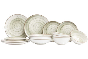 Juego de vajilla Cosy & Trendy Sintra Ivy Green 16 piezas / 4 personas - 4 platos de cena, 4 platos de desayuno, 4 platos hondos y 4 cuencos
