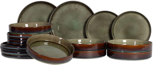 Set de vajilla Cosy & Trendy Quintana Green 18 piezas / 6 personas - 6 platos llanos, 6 platos hondos y 6 platos de desayuno