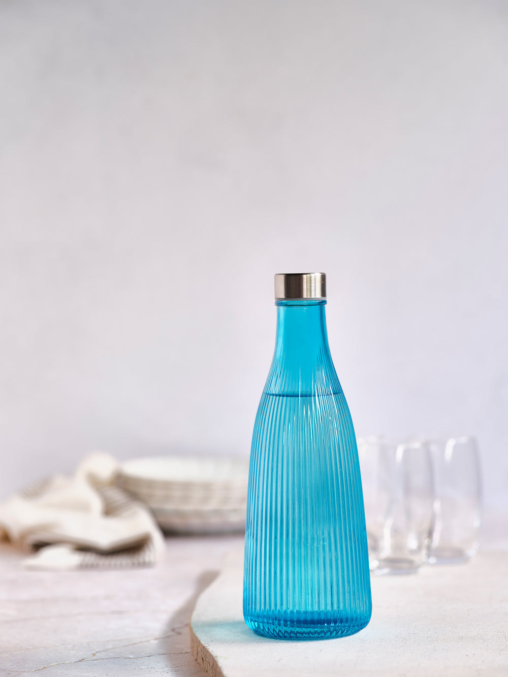 Cosy & Trendy water carafe Atla - with stainless steel cap - Glass - Azure Blue - 1 liter