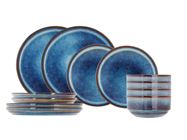 Juego de vajilla Cosy & Trendy Jade Indigo 12 piezas / 4 personas - 4 platos de cena, 4 platos de desayuno y 4 cuencos