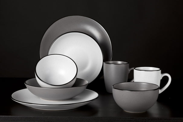 Set de vajilla Cosy & Trendy Speckle - Gris 18 piezas / 6 personas - 6 platos llanos, 6 platos hondos y 6 platos de desayuno