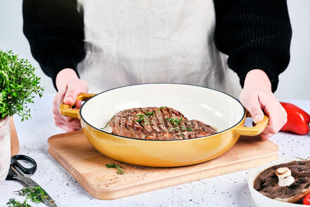 Cosy & Trendy grillpan Fontestic hierro fundido ámbar oro Ø 28 cm - geschikt voor alle warmtebronnen - geëmailleerde anti-aanbaklaag