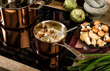 DUCQ Pannenset - Cacerola ø 18, 20, 20 cm & Sartén ø 16 cm + Tapa - Inducción - Cobre - 4 Piezas